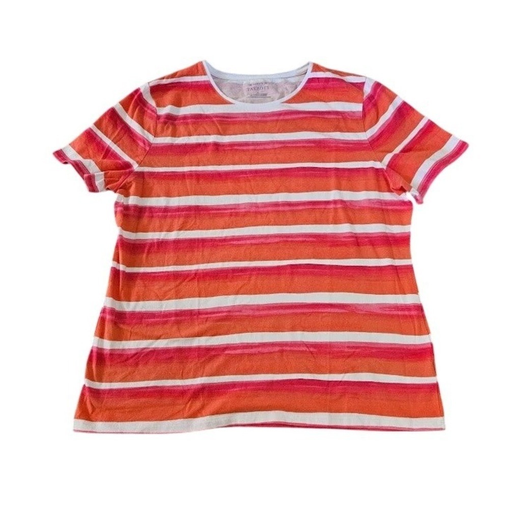 The Talbots Tee Women XL Orange Pink Stripe Short Sleeve Crewneck Cotton Blend